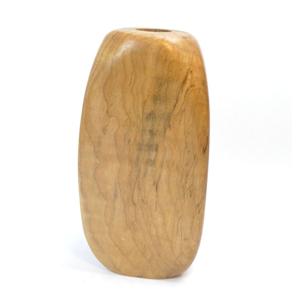 Handmade Wooden Candle Holder or Vase Minimalist MCM Signed M.W. Modernist 8"